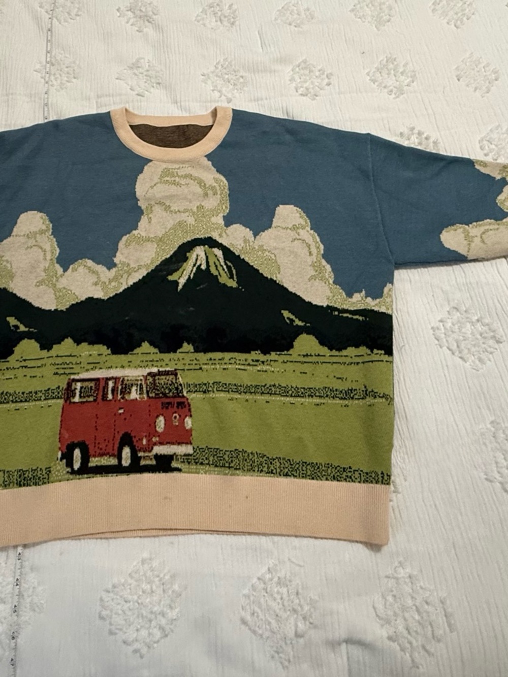 Cider Scenic Crewneck Sweater in Blue, Green, Cream, Red